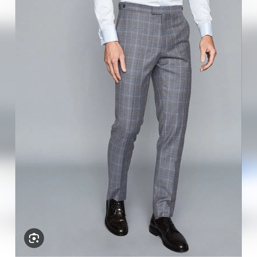 || REISS || Glover dress pants, wool, slim fit, blue plaid, men's, 30x34